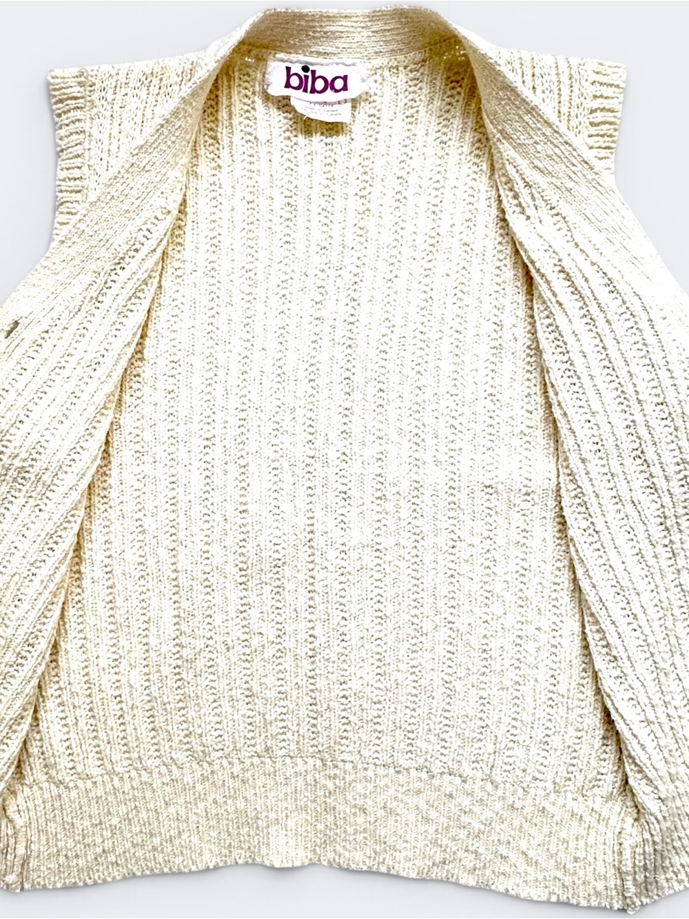 Biba Cream Cotton Ribbed Knit Button-Up Sweater Vest Cropped Petite XS - Picture 9 of 10